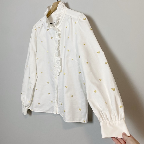 Sezane Chlo Gold Hearts Embroidered Shirt - Picture 8 of 12